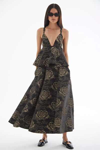 Keikei Altın jakar uzun etek