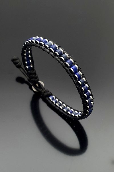 Seven Art Jewelry Navy Blue Lapis Lazulli and Hemati Natural Stone Bracelet - for Men and Women