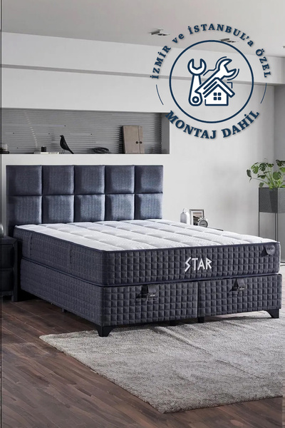 Niron Star Yatak Seti Tek Kişilik Full Ortopedik Çok Sert Yatak, Antrasit Ket...