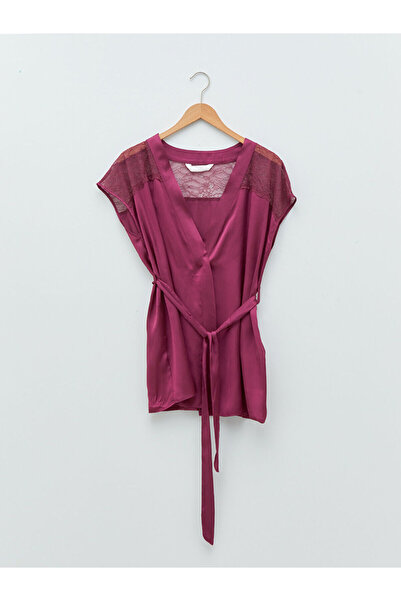 LC Waikiki Lcw V-neck krajka s krátkým rukávem saténové dámské pyžamo sada