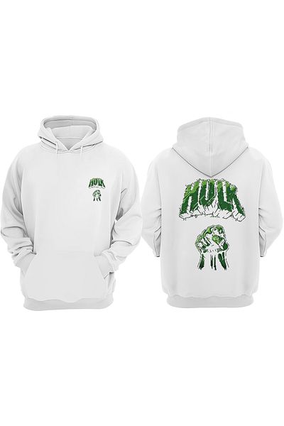THEWERT Λευκό φούτερ Unisex Hulk Fist Σχέδιο Μπροστά και Πίσω με στάμπα κανονικής εφαρμογής