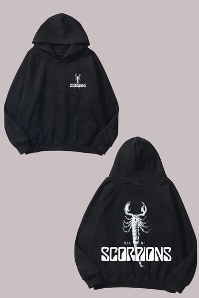 THEWERT Unisex Scorpions Scorpion Σχέδιο Μπροστινό Πίσω Εκτύπωση Normal Fit Μαύρο φούτερ
