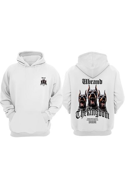 THEWERT Unisex Three Doberman Design Front and Back Printed Regular Fit White Sweatshirt