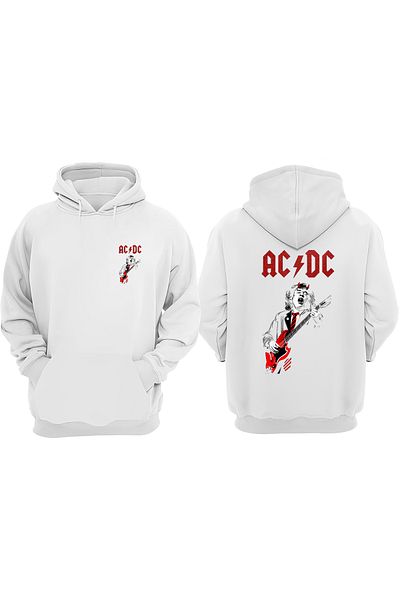 THEWERT Unisex Ac Dc Metallica Guitar Red Design Front Back Printed Regular Fit White Sweatshirt