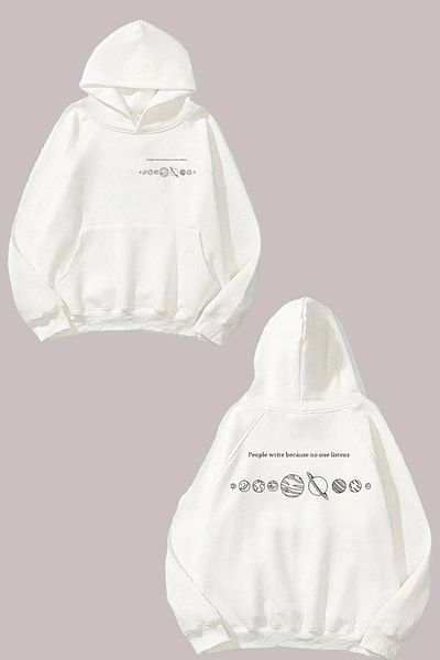 THEWERT Unisex Sun System Planets Σχέδιο Μπροστινό Πίσω Εκτύπωση Κανονική Εφαρμογή Λευκό φούτερ
