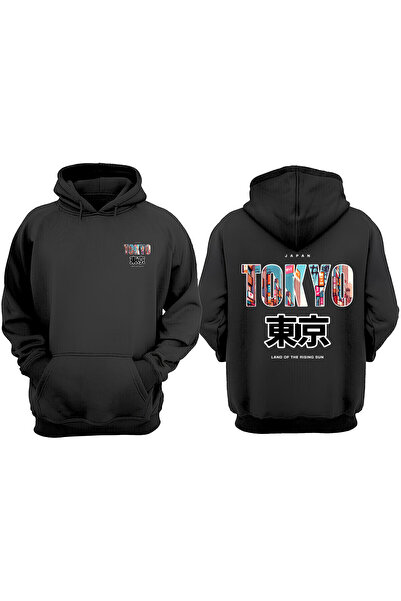 THEWERT Hanorac negru unisex, cu design japonez Tokyo Land, imprimat în față ...