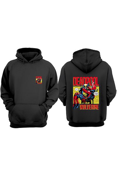 THEWERT Унисекс суитшърт с принт отпред и отзад с дизайн на скута Dead Pool Wolverine Lap Design, стандартна кройка и черен цвят