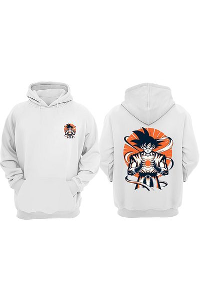 THEWERT Unisex χαρακτήρας Anime Goku Power Design Μπροστινό πίσω Τυπωμένο κανονικό λευκό φούτερ
