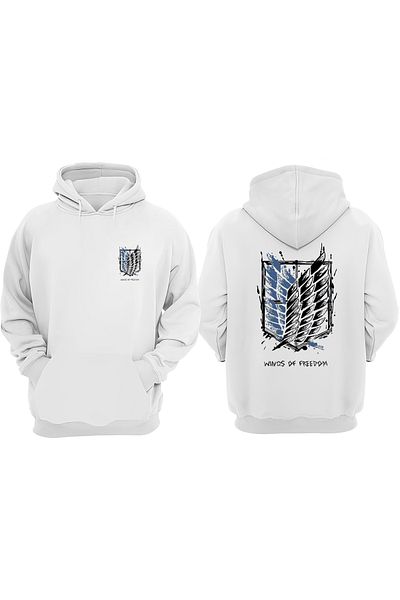 THEWERT Hanorac alb unisex Atack On Titan Design Față Spate imprimat Regular Fit