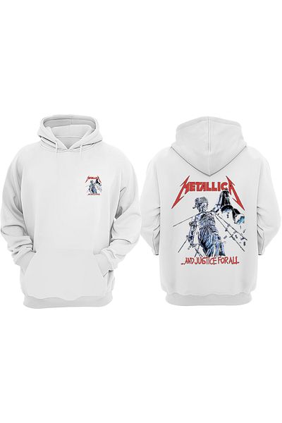 THEWERT Unisex Metallica Sculpture Σχέδιο Μπροστινό Πίσω Τυπωμένο κανονικό λευκό φούτερ