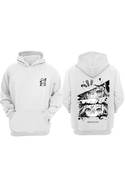 THEWERT Unisex Memory Girl Eyes Σχέδιο Μπροστινό Πίσω Τυπωμένο κανονικό λευκό φούτερ