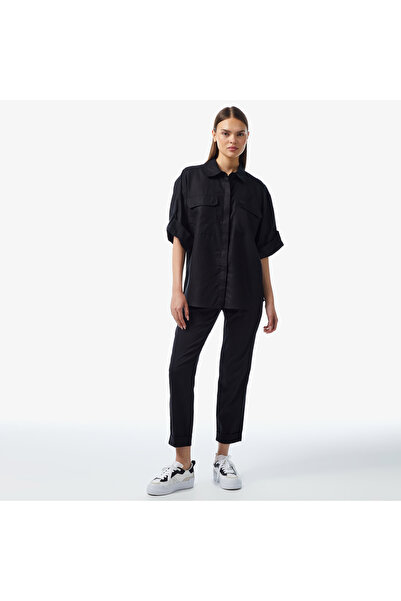 Lacoste Kadın Relaxed Fit Kısa Kollu Siyah Gömlek