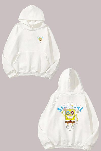 THEWERT Λευκό φούτερ Unisex Stay Real Design Μπροστά και πίσω με τυπωμένη κανονική εφαρμογή