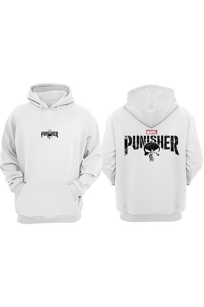 THEWERT Unisex The Punisher Design Μπροστινό πίσω Τυπωμένο κανονικό λευκό φούτερ