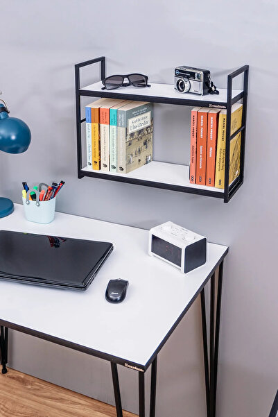 Corelle Kitchen Metal Ahşap Duvar Rafı Duvara Monte 2 Raflı Kitaplık