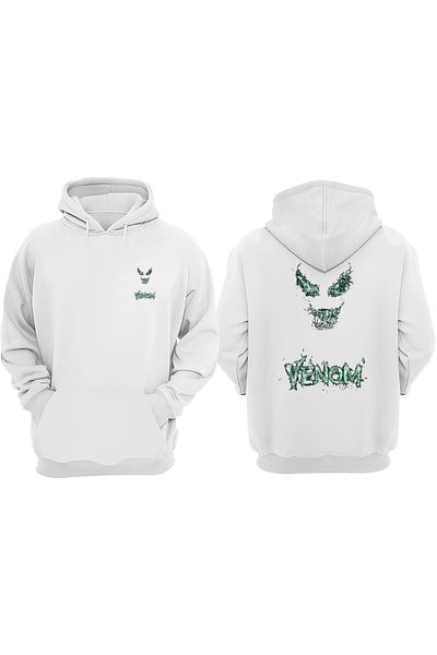 THEWERT Hanorac alb unisex Venom Face, cu design verde, imprimat în față și în spate