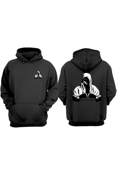 THEWERT Unisex Boxing Character Design Front Back Printed Regular Fit Black Sweatshirt