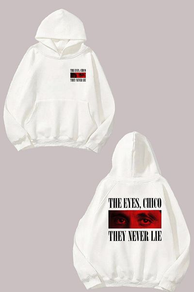THEWERT Unisex Chico Never Lie Design - Λευκό φούτερ με στάμπα μπροστά και πίσω