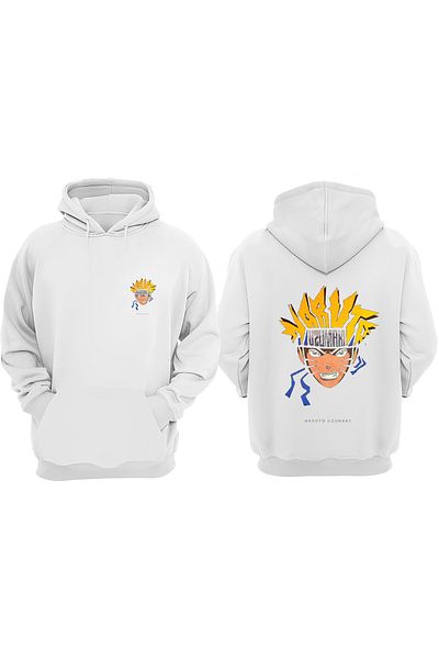 THEWERT Unisex Uzumaki Naruto Face Σχέδιο Μπροστινό Πίσω Τυπωμένο κανονικό λευκό φούτερ
