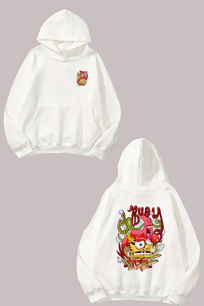 THEWERT Hanorac alb unisex Sunger Bob Patrick Design Față Spate Imprimat Regular Fit