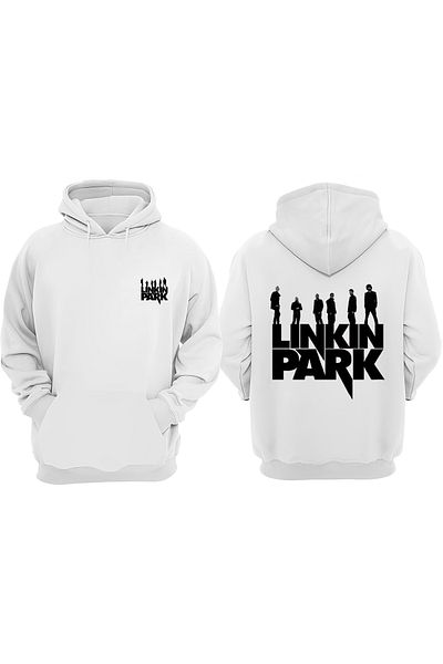 THEWERT Unisex Lınkın Park Σχέδιο Μπροστινό Πίσω Τυπωμένο κανονικό λευκό φούτερ