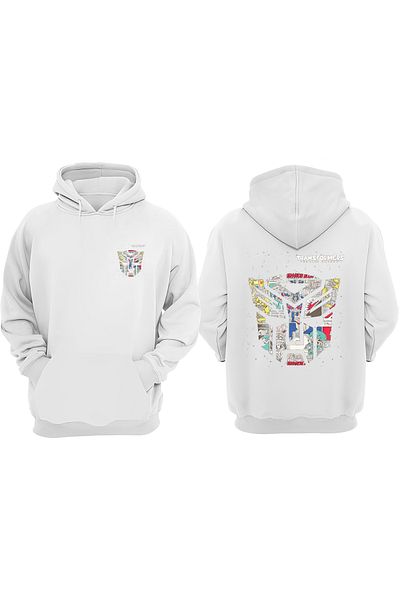 THEWERT Unisex Transformers Comic Design Μπροστινό πίσω Τυπωμένο κανονικό λευκό φούτερ