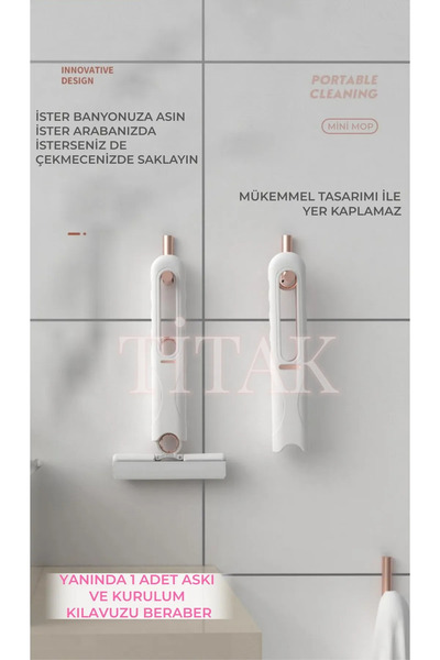TİTAK Taşınabilir Mini Mop Kendinden Sıkmalı Mini Temizlik Paspası || Mutfak-...