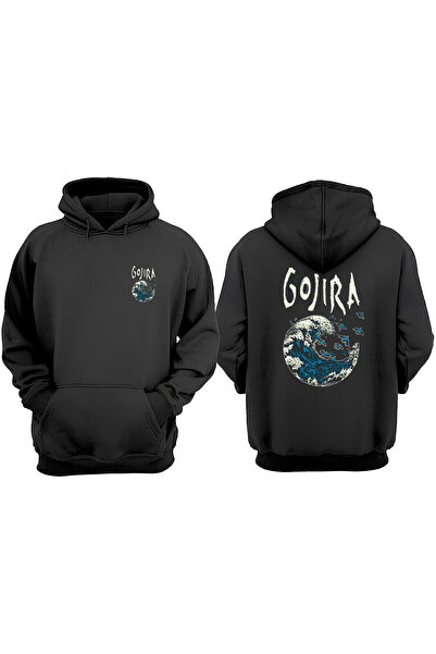 THEWERT Hanorac negru unisex Gojira Wave Design Față Spate Imprimat Regular Fit