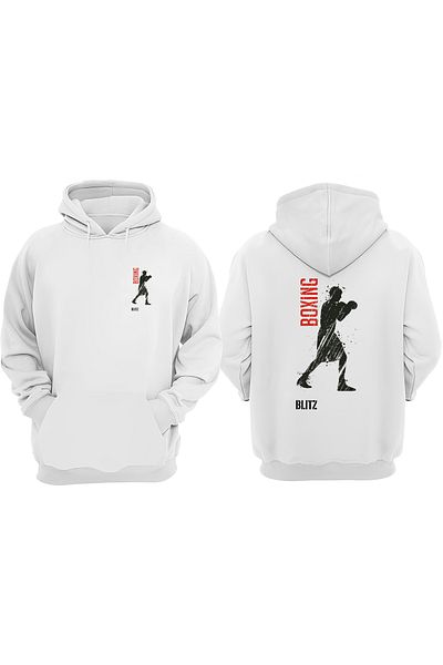 THEWERT Unisex Boxing Blıtz Σχέδιο Μπροστινό Πίσω Τυπωμένο κανονικό λευκό φούτερ