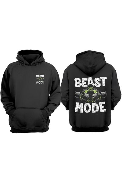 THEWERT Unisex Beast Mode Hulk Σχέδιο Μπροστινό Πίσω Εκτύπωση Normal Fit Μαύρο φούτερ