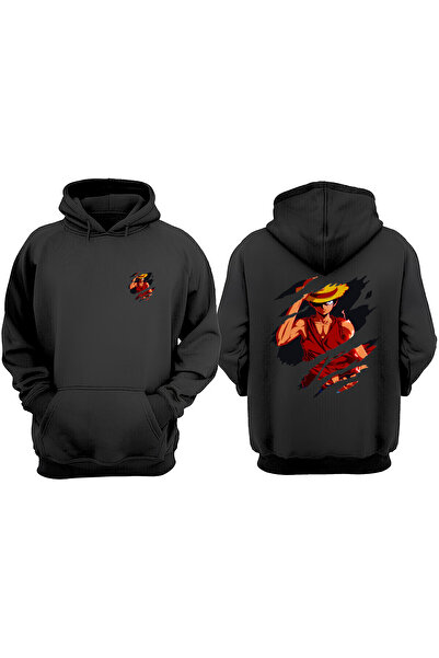 THEWERT Hanorac negru unisex Luffy Straw Hat cu model - Design decupat