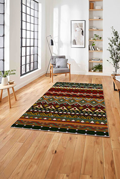 Napoli Home Baskılı Etnik Otantik Desen Görünümlü Yıkanabilir Kaymaz Taban Yo...