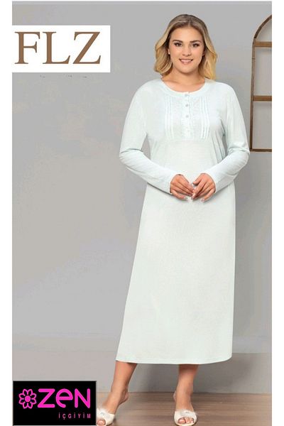 FLZ Ecru Colored Winter Long Sleeve Large Size Nightgown