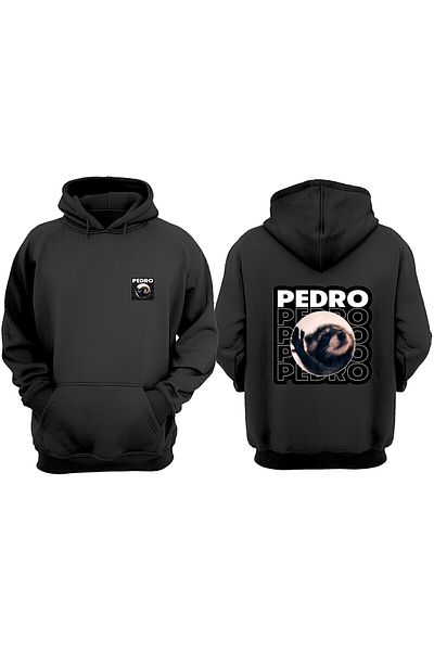THEWERT Unisex Pedro Raccoon Σχέδιο Μπροστινό Πίσω Εκτύπωση Normal Fit Μαύρο φούτερ