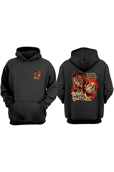 THEWERT Hanorac negru unisex Travis Scott You Will Never Design - Imprimat fa...