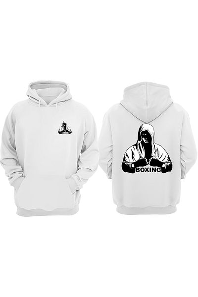 THEWERT Unisex Boxing Character Design Μπροστινό πίσω Τυπωμένο κανονικό λευκό φούτερ