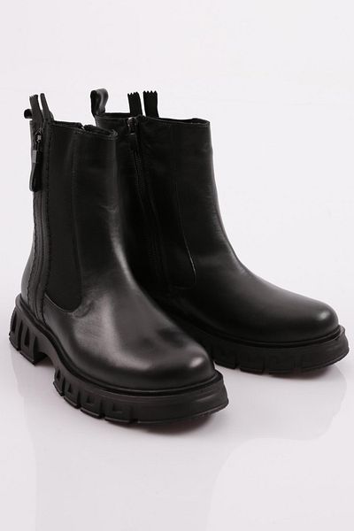 DGN Women's Lace-Up Side Zipper Boots Black Genuine Leather 214321382642