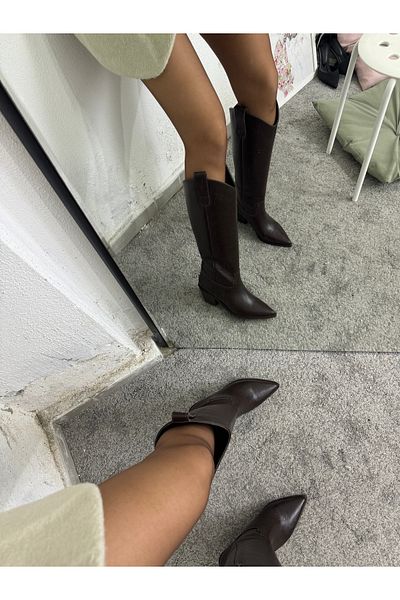 MYVOLANTE Cizme de cowboy de damă din piele naturală - maro amar
