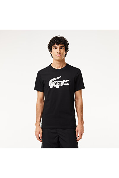 Lacoste SPORT Erkek Regular Fit Bisiklet Yaka Baskılı Siyah T-Shirt