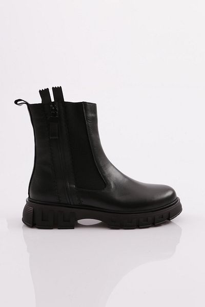 DGN Women's Lace-Up Side Zipper Boots Black Genuine Leather 214321382642