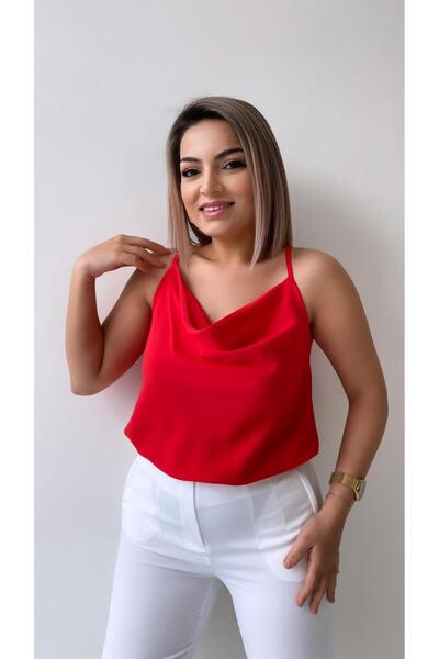 SEDA FİDAN Ayarlanabilir Askılı Döküm Bluz Kırmızı