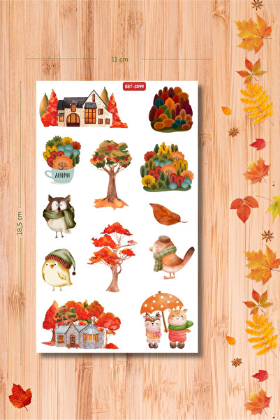 Burak Baskı Tasarım Happy Fall in Nature Autumn Sticker Sheet, Planner, Bulle...