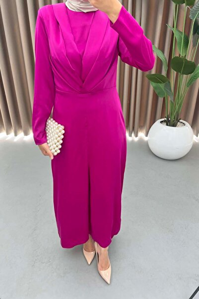 Puane Βραδινό φόρεμα Hijab με λεπτομέρεια από σατέν ύφασμα μωβ