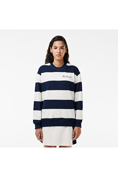 Lacoste Kadın Bisiklet Yaka Çizgili Lacivert Sweatshirt