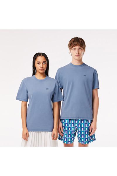 Lacoste Unisex Classic Fit Bisiklet Yaka Mavi T-Shirt