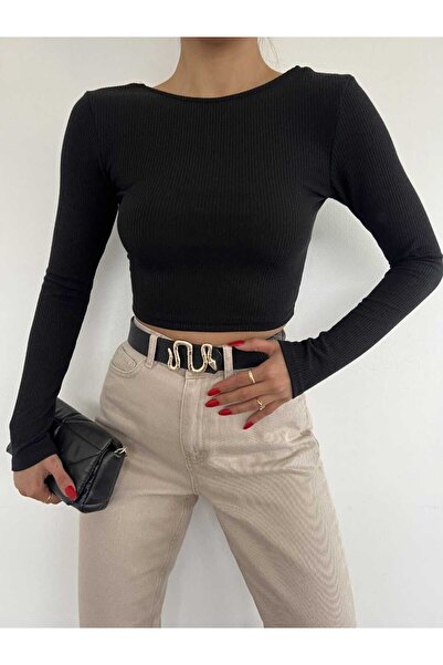 Butik Sırt Dekolteli Zincirli Crop Bluz