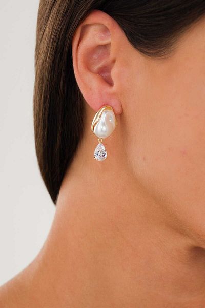PS ACCESSORİES Crystal Rhinestone Pearl Women's Earrings