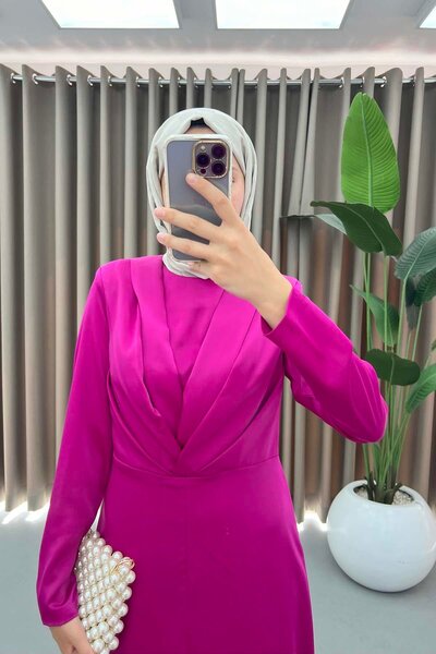 Puane Βραδινό φόρεμα Hijab με λεπτομέρεια από σατέν ύφασμα μωβ