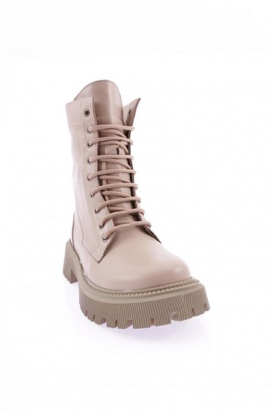 DGN Women's Lace up Zippered Boots Beige Genuine Leather 9322672