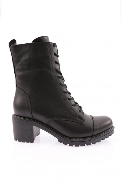 DGN Black Genuine Leather Women's Boots - 332102882